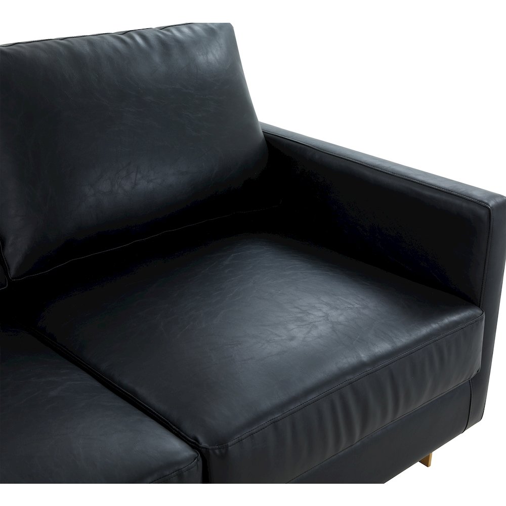 Lincoln Modern Mid-Century Upholstered Leather Sofa with Gold Frame