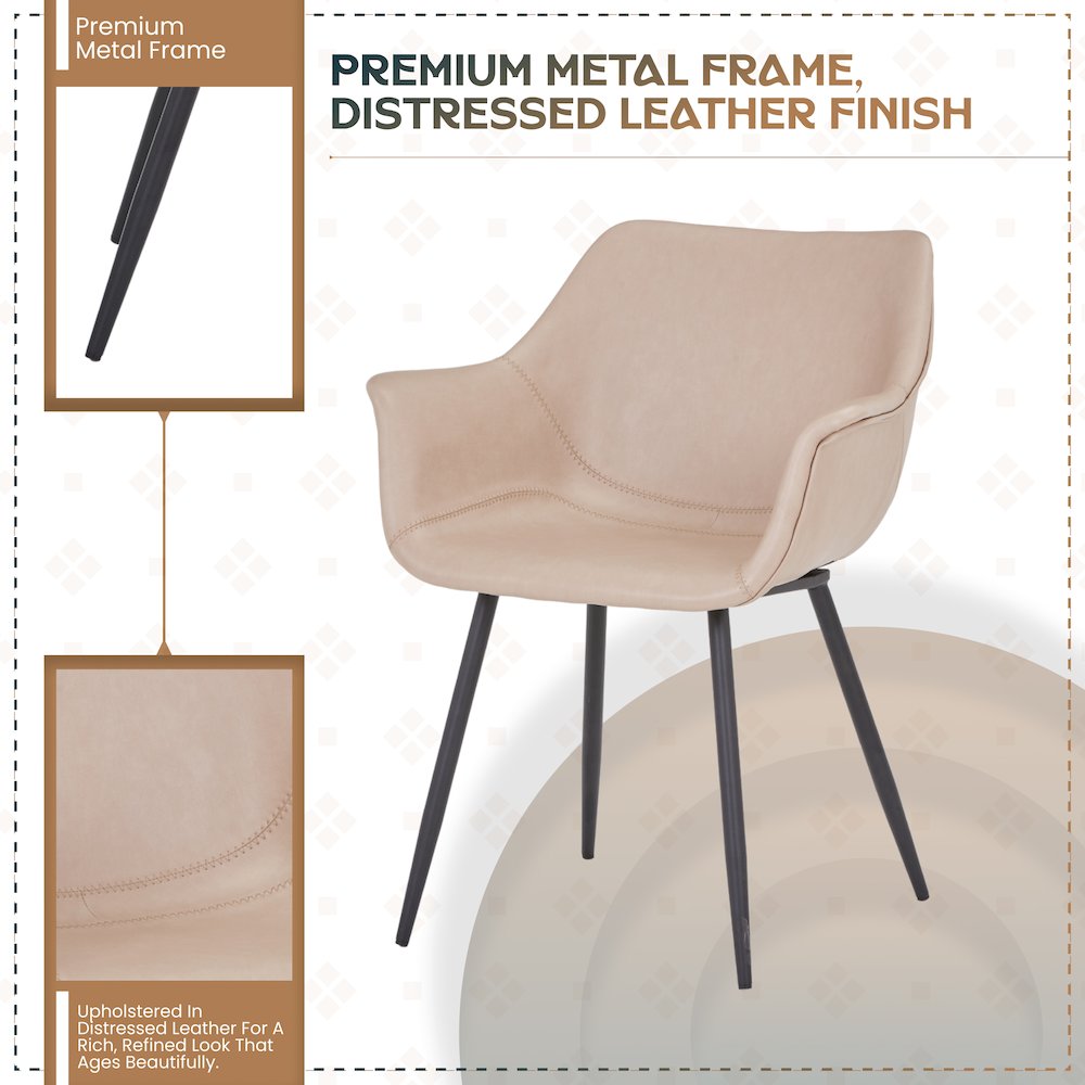 Markley Modern Leather Dining Arm Chair in Taupe