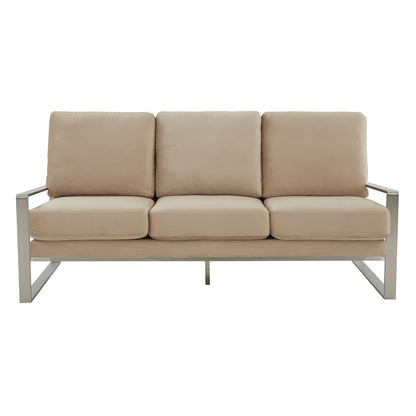 Jefferson Contemporary Modern Design Velvet Sofa With Silver Frame