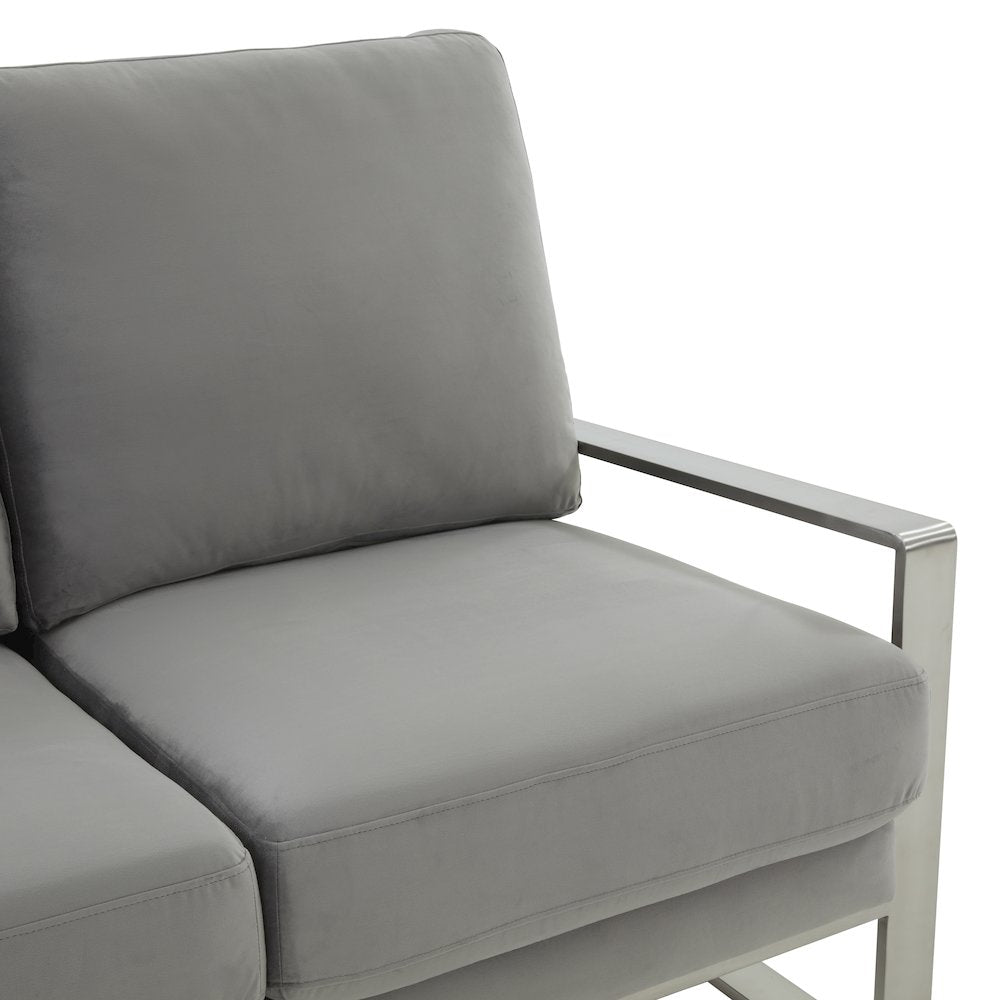 Jefferson Contemporary Modern Velvet Loveseat With Silver Frame
