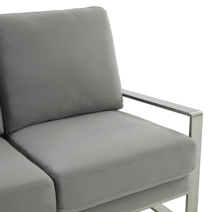 Jefferson Contemporary Modern Velvet Loveseat With Silver Frame