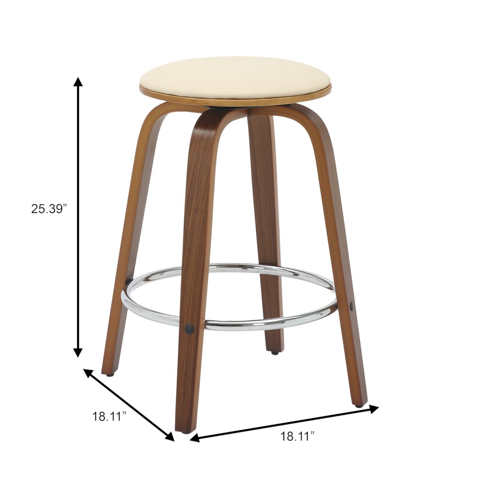 Wooden Counter Stool Pelya Collection Modern Style Walnut color in Cream