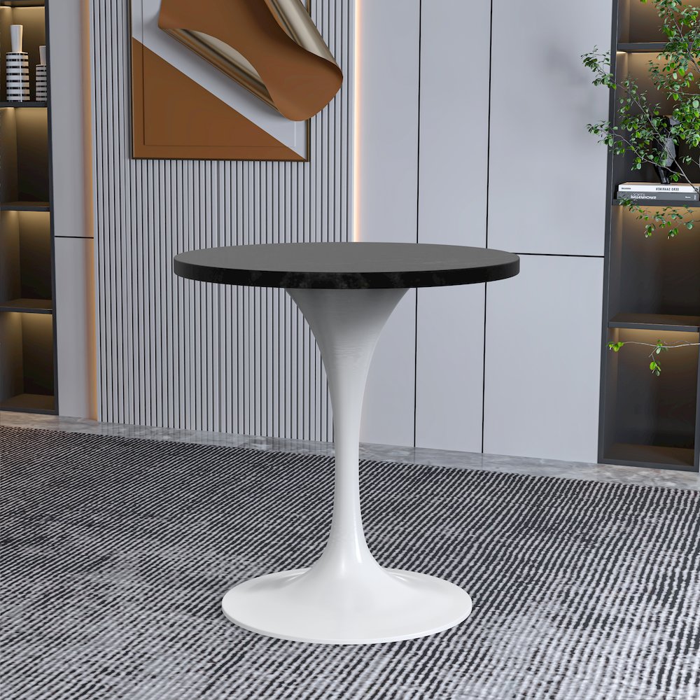 Verve Collection 27 Round Dining Table, White Base with Black MDF Top