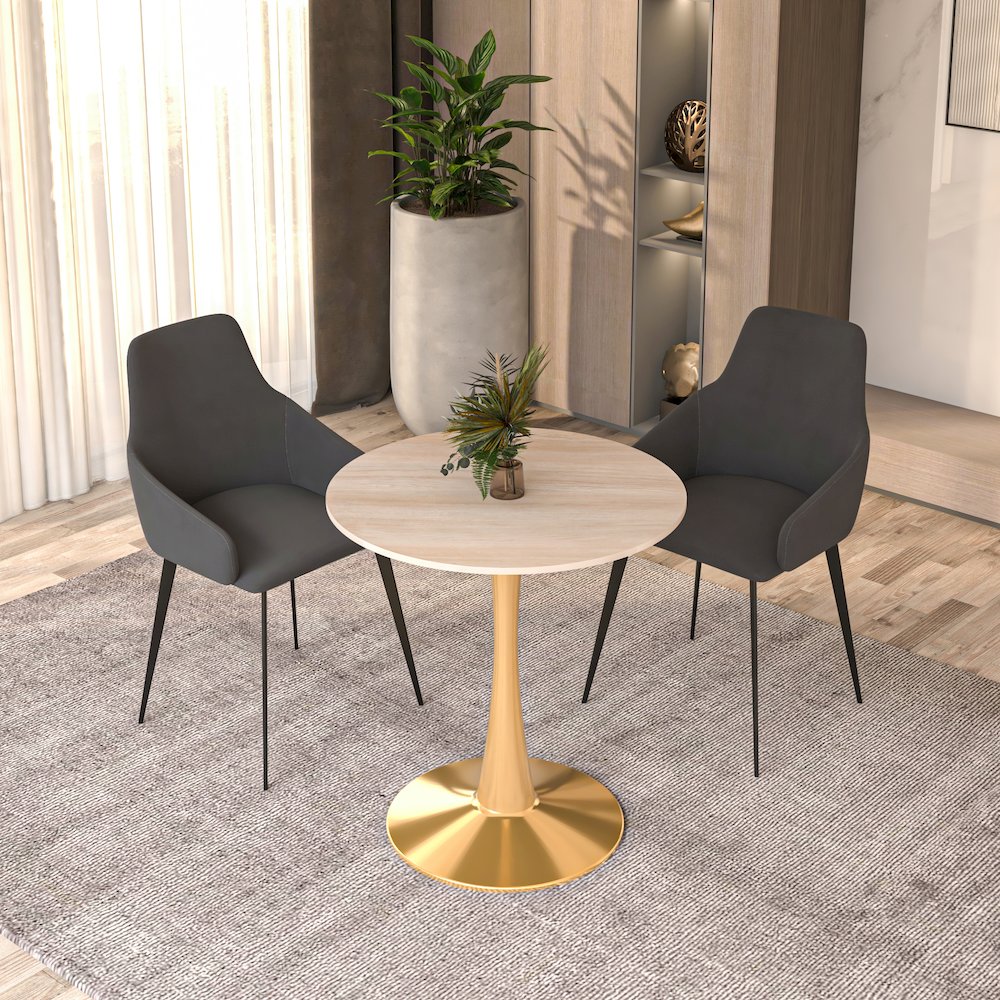 Bristol 27" round dining table Gold base with marbled MDF top