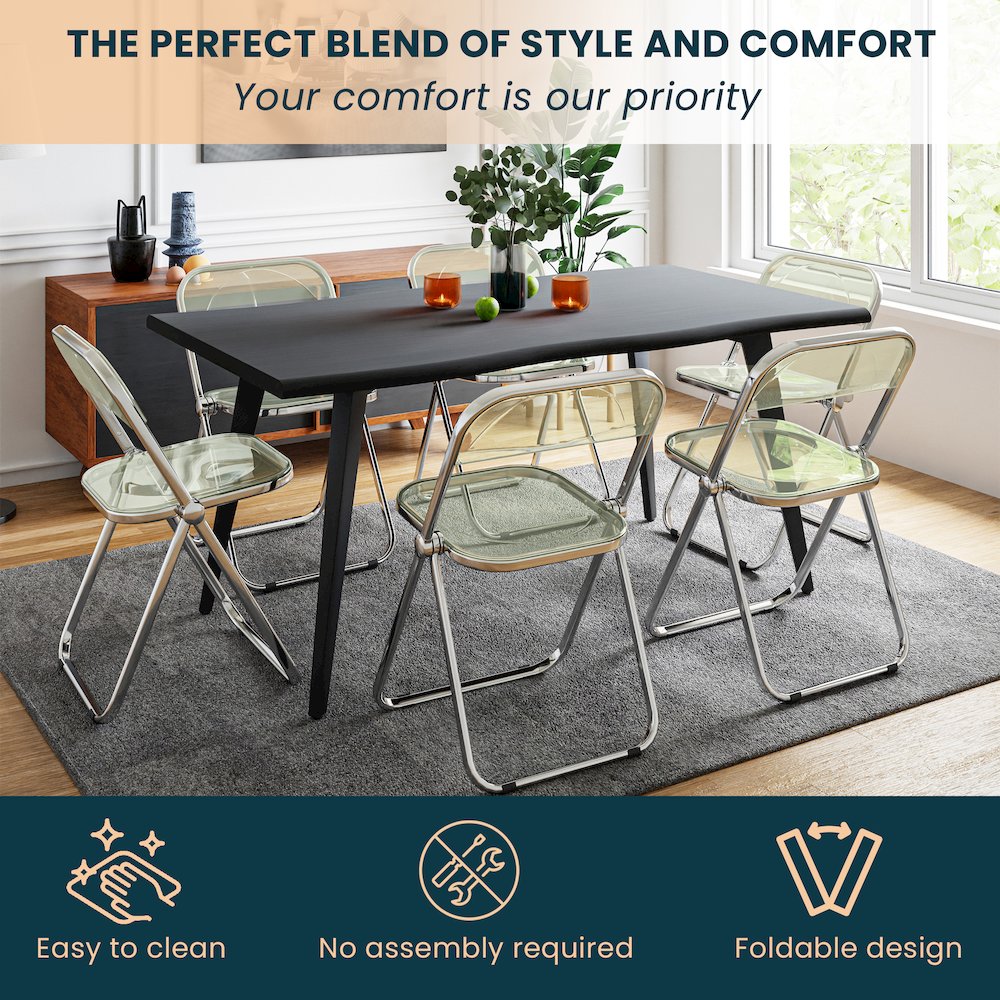 Lawrence Acrylic Folding Chair With Metal Frame, Set of 2