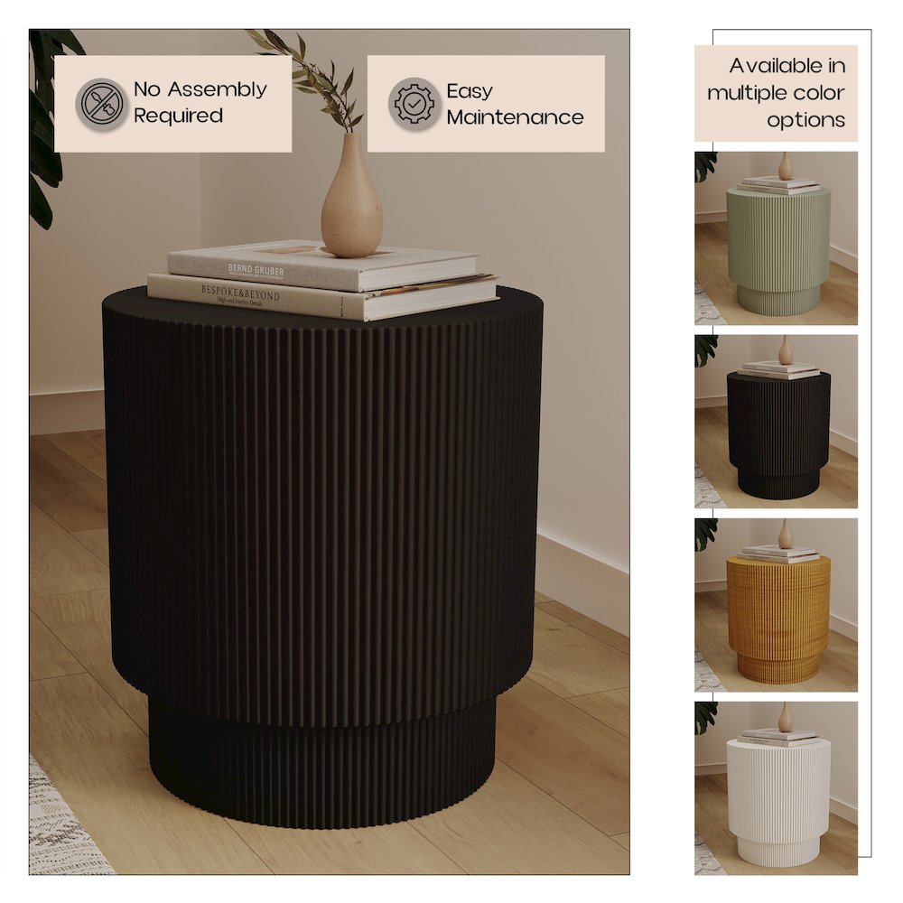 Eden Collection Fiberglass Outdoor Side Table in Black