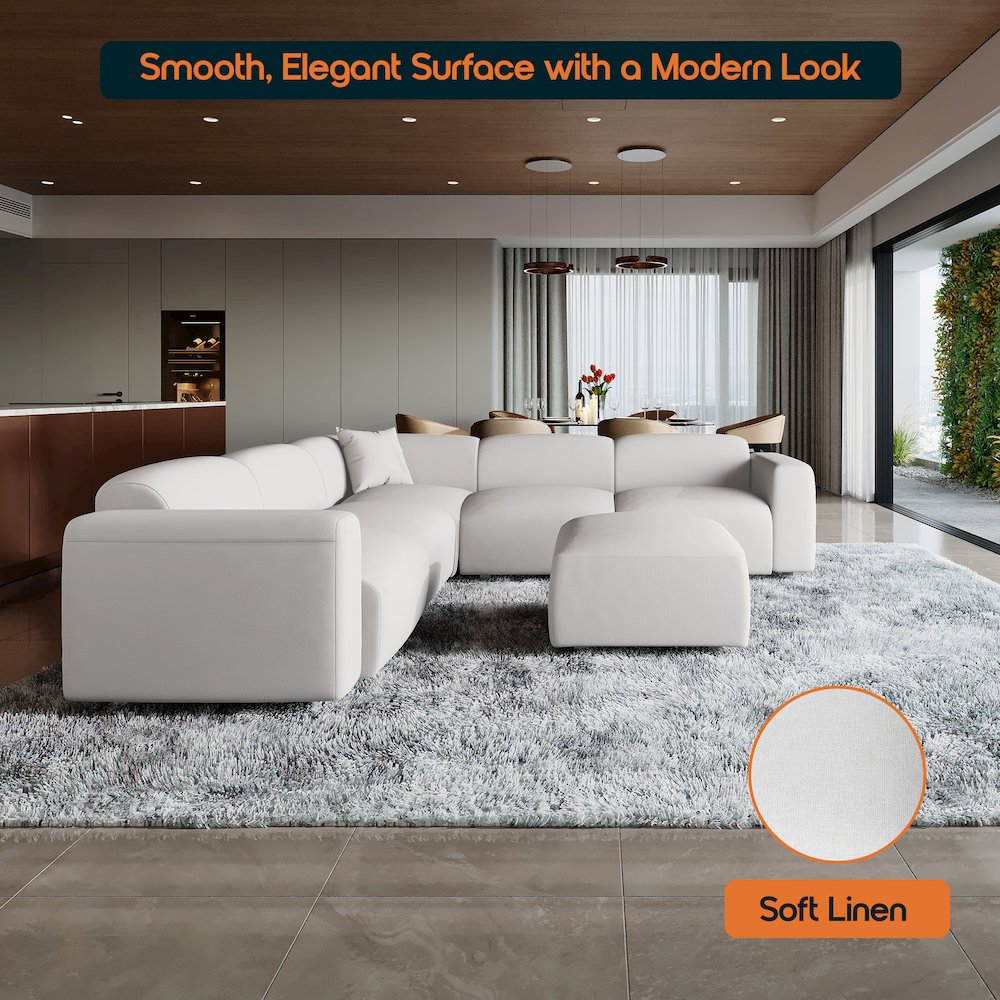 Whisper 6-Seater Conversation Set with Ottoman in Beige