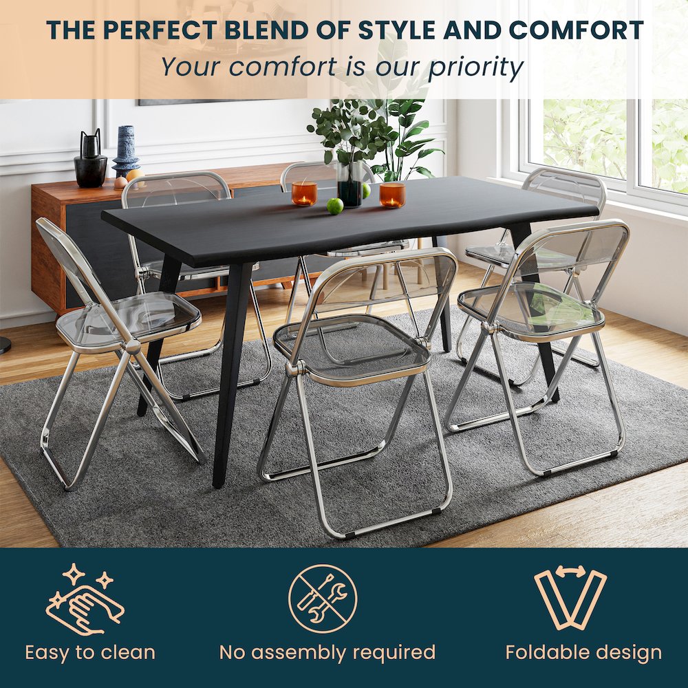 Lawrence Acrylic Folding Chair With Metal Frame, Set of 4
