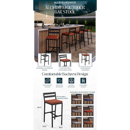 Chelsea Collection Modern Aluminum Outdoor Chair in black with Orange Cushions