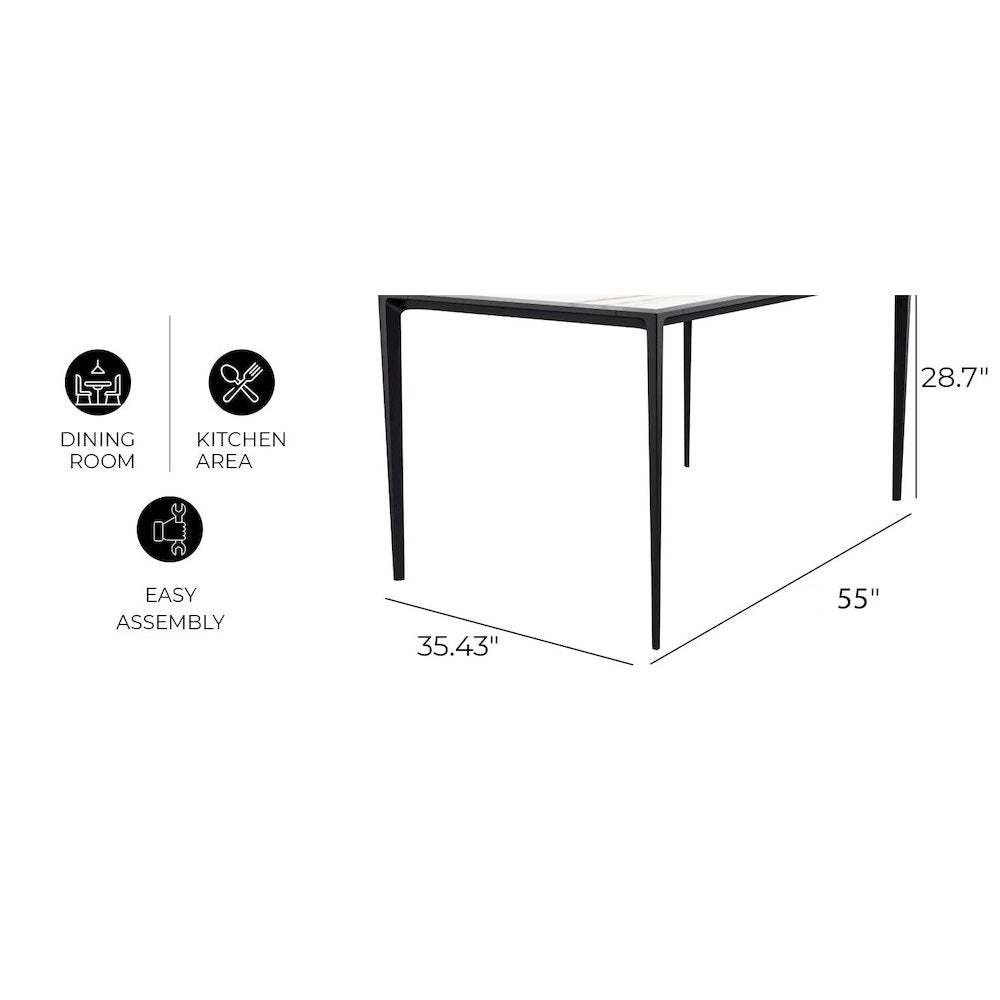 Avo Series Modern Dining Table Black Base, With 55 White/Gold Sintered Stone Top