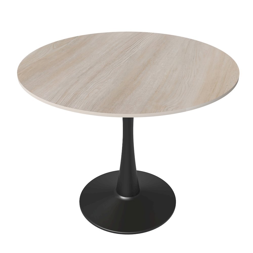 Bristol 35" Round Dining Table Black Base with Sintered Stone Natural Wood Top