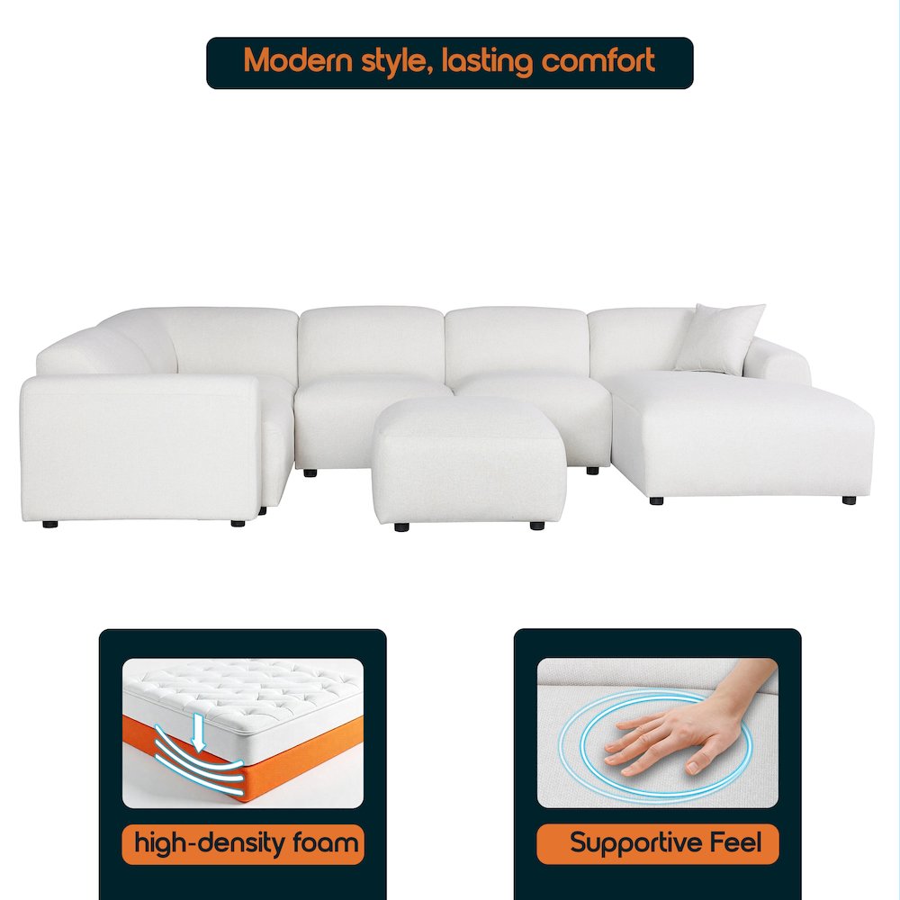 Whisper 6-Seater Conversation Set with Ottoman in Beige