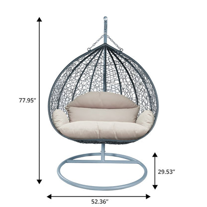 Recluse Collection Modern Outdoor Swing Chair Grey Frame with ES57 Beige Cushion