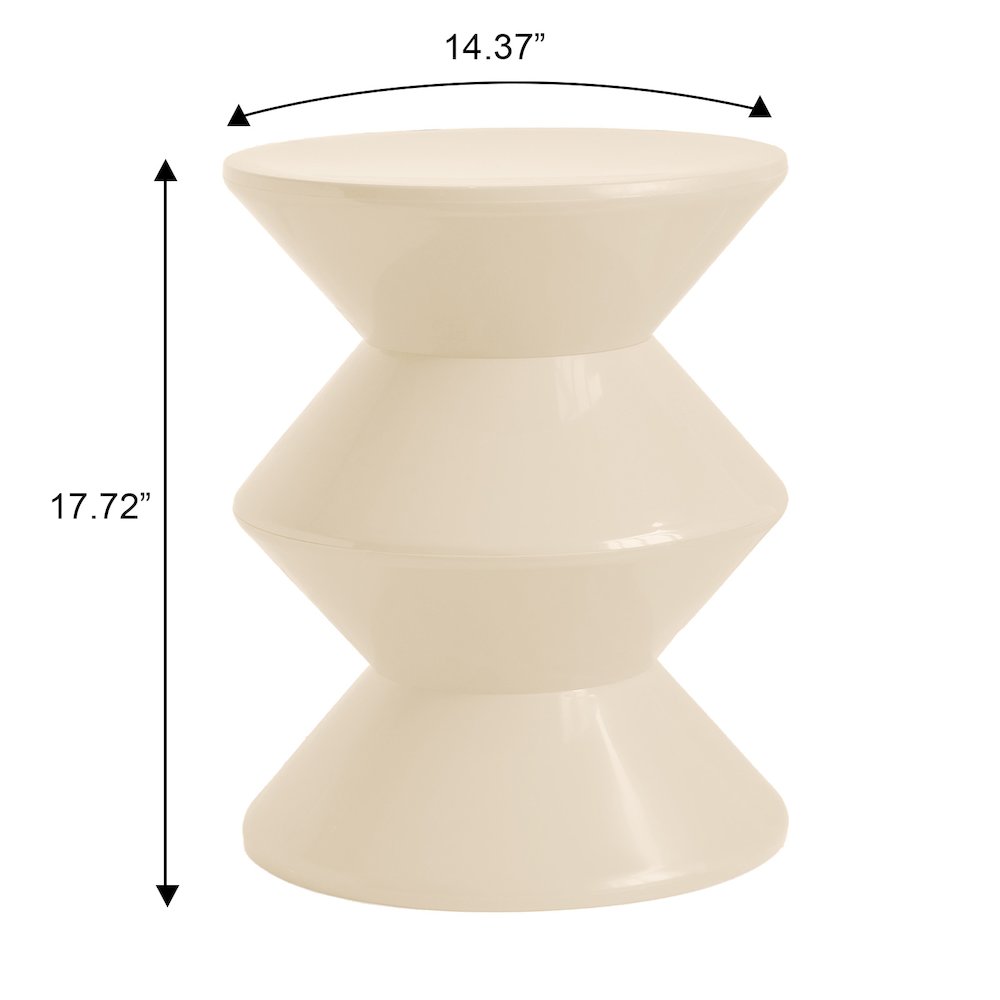 Aura Modern Plastic Side End Table, Indoor/Outdoor Use, Ivory