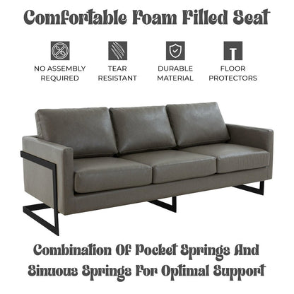 Lincoln Grey Leather Sofa With Black Frame