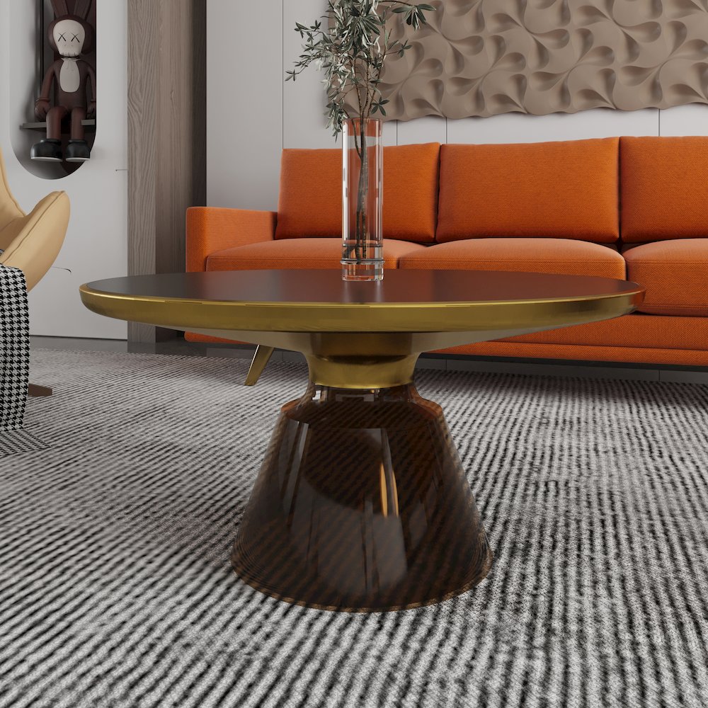Tully Collection Glass Coffee Table Grey glass, Gold Rim with Black Glass top