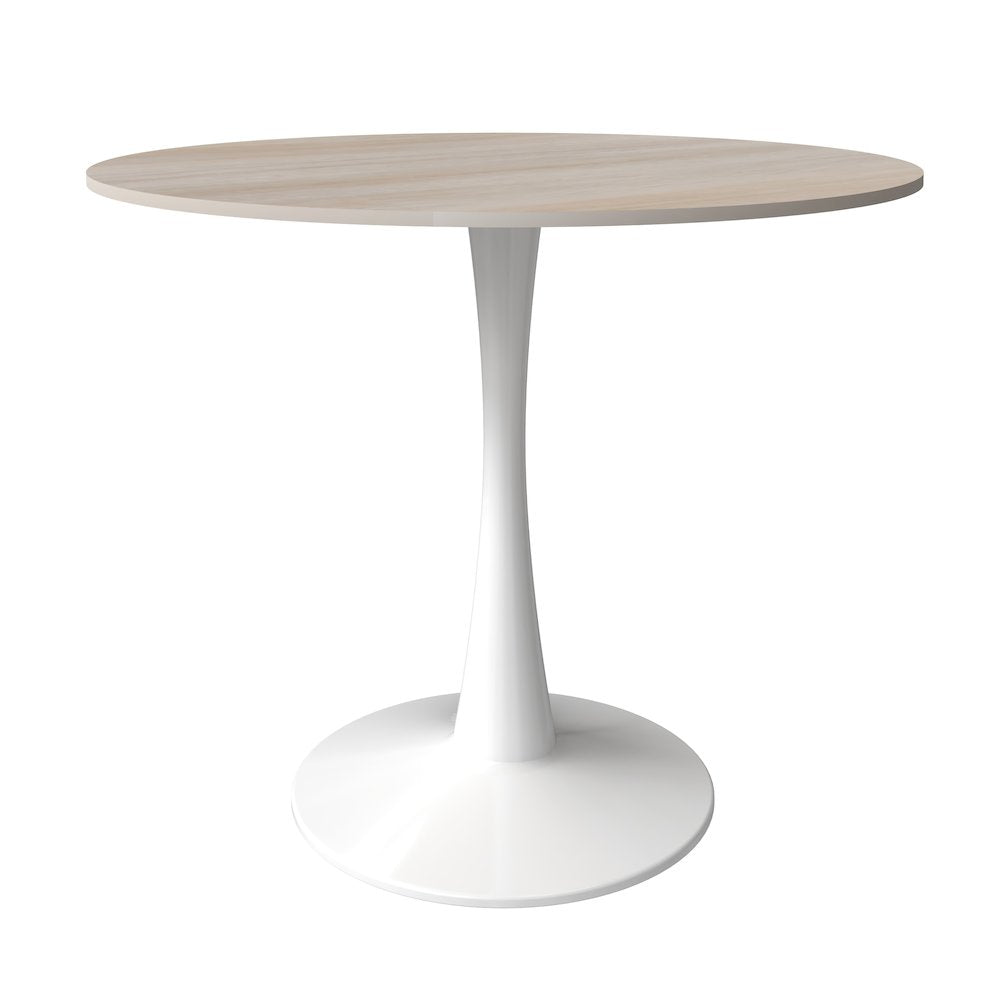 Bristol 35" Round Dining Table White Base with Sintered Stone Natural Wood Top
