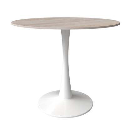 Bristol 35" Round Dining Table White Base with Sintered Stone Natural Wood Top