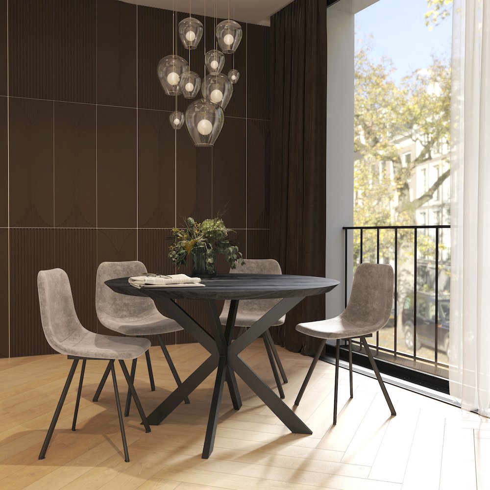 Markly Modern Leather Dining Chair With Metal Legs in Taupe Set of 2