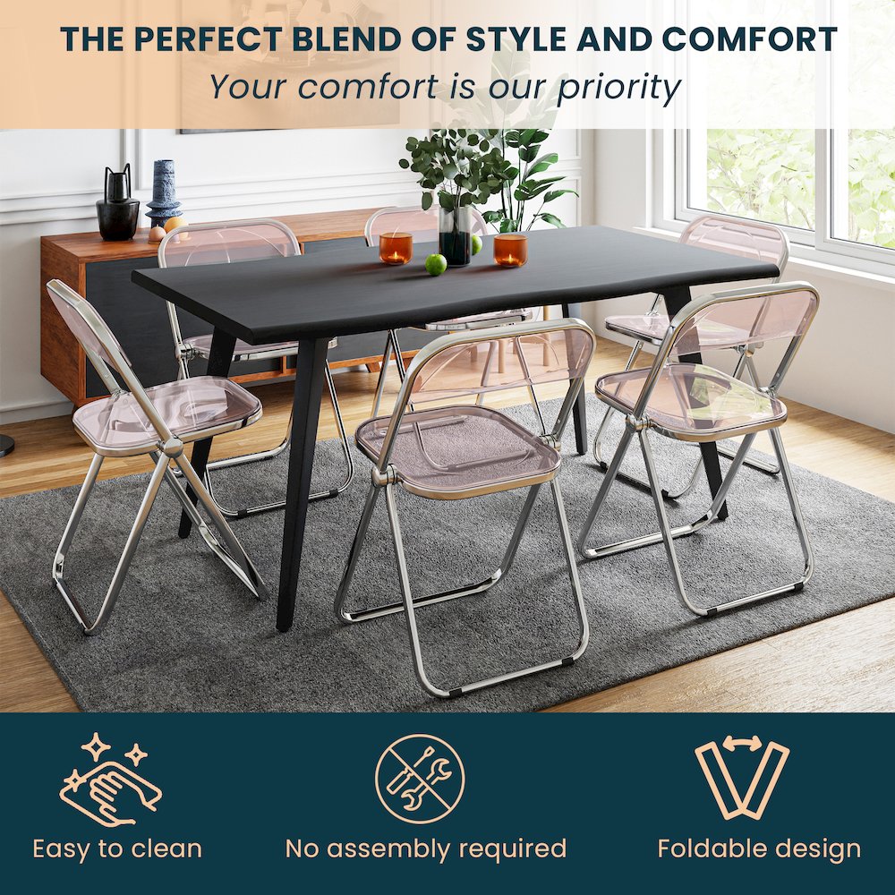 Lawrence Acrylic Folding Chair With Metal Frame, Set of 2