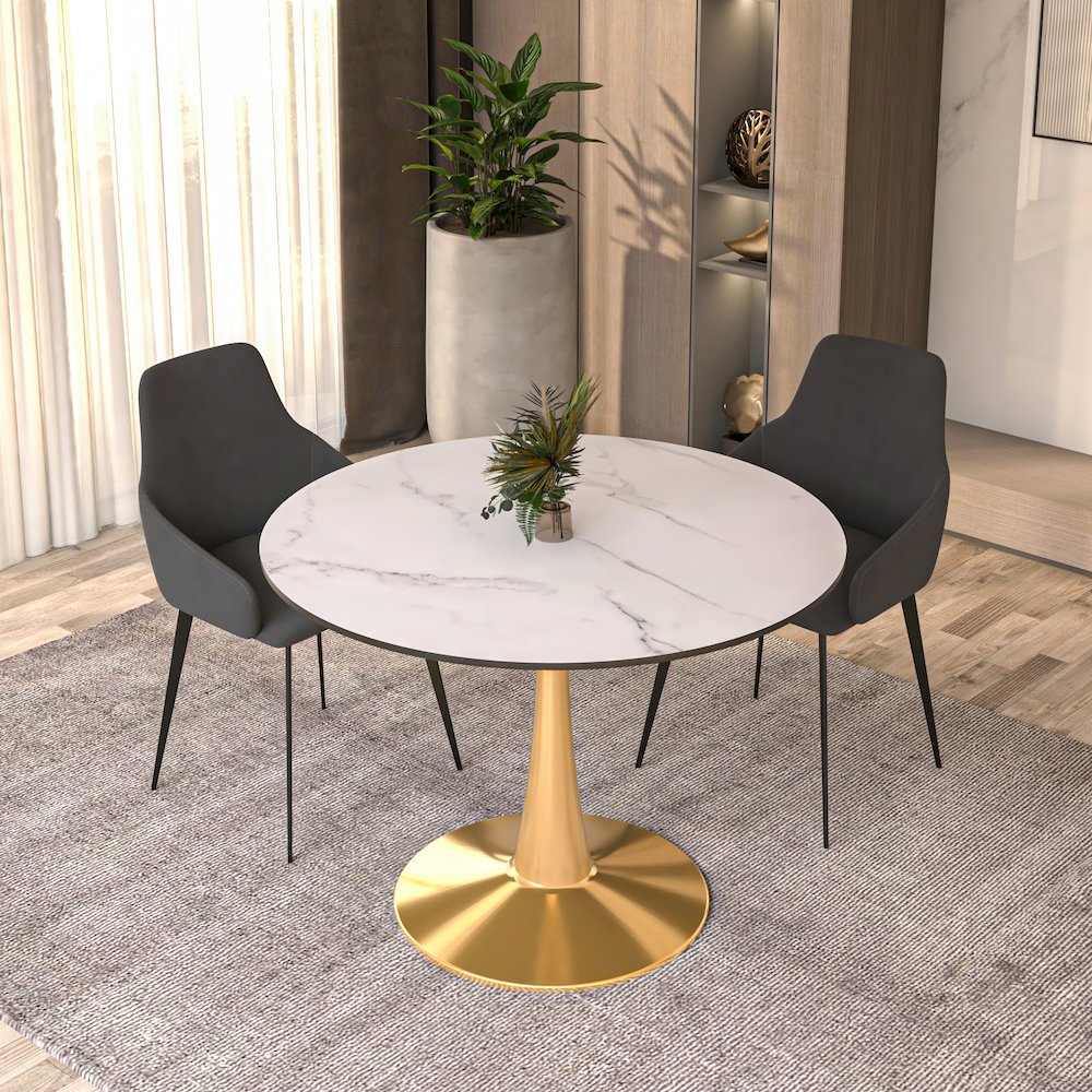 Bristol 40" round dining table Gold Base With White Top