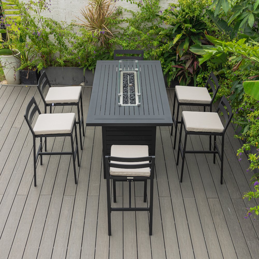 Chelsea Collection Aluminum Outdoor Dining Set in black with Beige Cushions