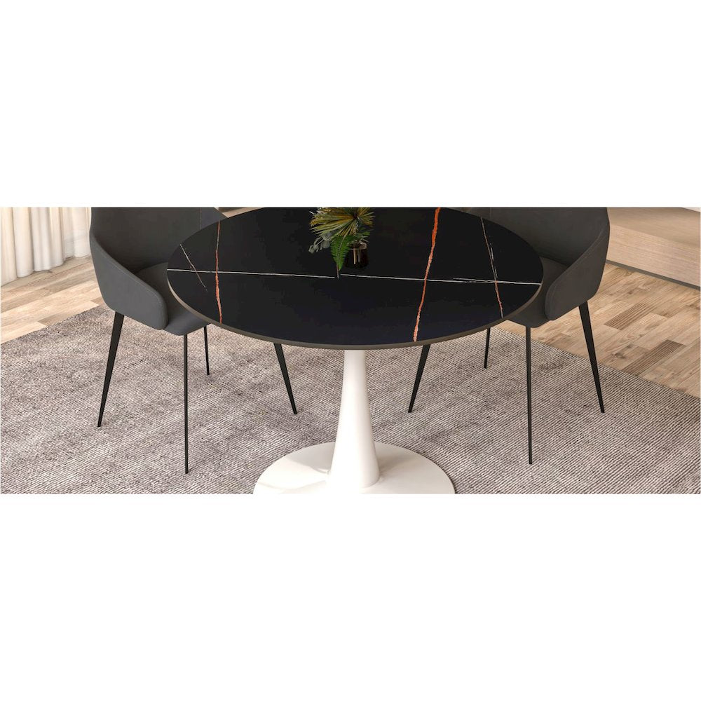 Bristol 40" round dining table White base with Black Sintered stone Top