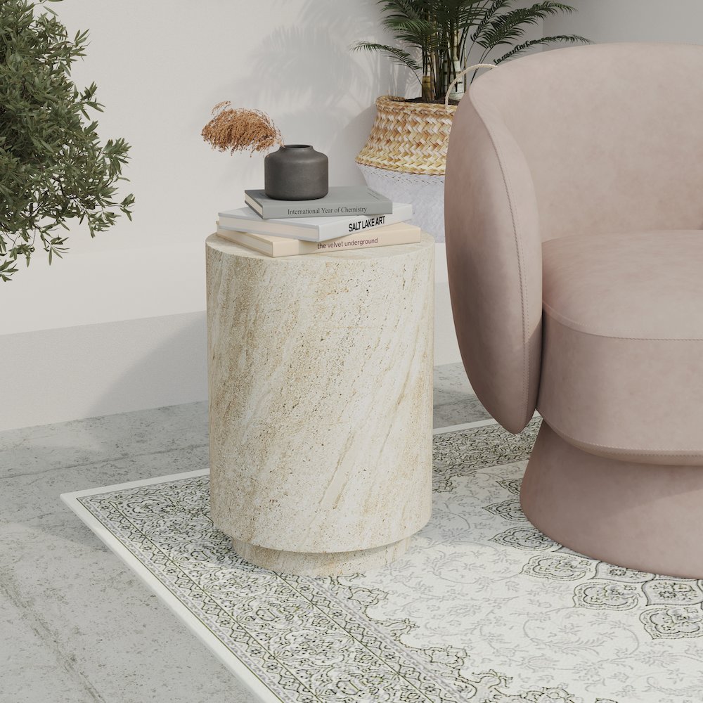 Modern Side End Table Ramble Series In Travertine