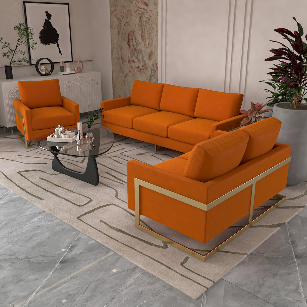 Lincoln Modern Mid-Century Upholstered Velvet Loveseat with Gold Frame
