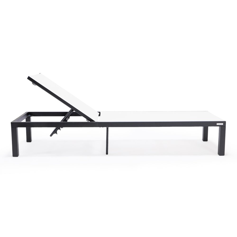 Marlin Patio Chaise Lounge Chair With Black Aluminum Frame, Set of 2 in White
