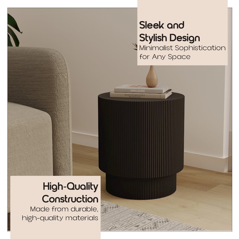 Eden Collection Fiberglass Outdoor Side Table in Black