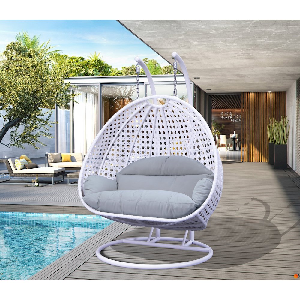 White Wicker Hanging 2 person Egg Swing Chair
