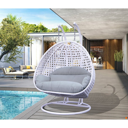 White Wicker Hanging 2 person Egg Swing Chair
