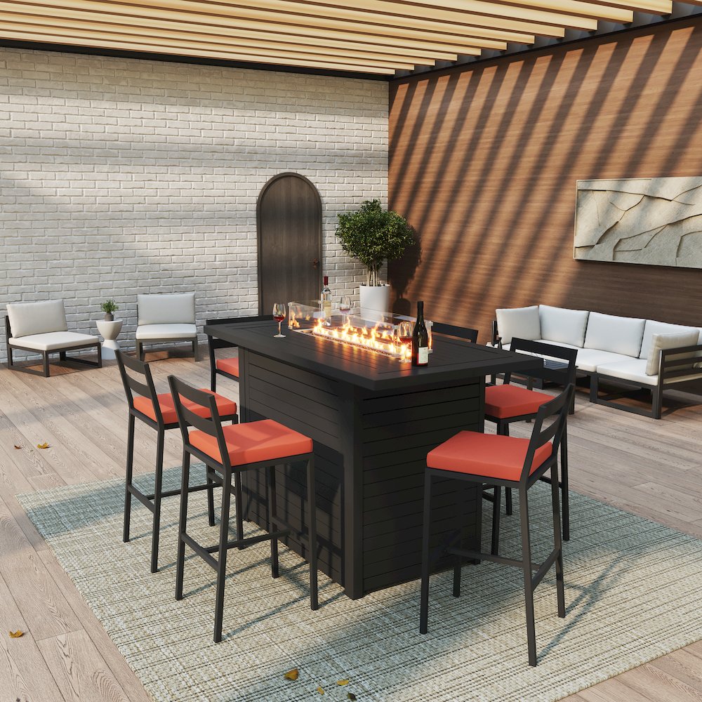 Chelsea Collection Aluminum Outdoor Dining Set in black with Cherry Cushions