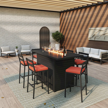 Chelsea Collection Aluminum Outdoor Dining Set in black with Cherry Cushions