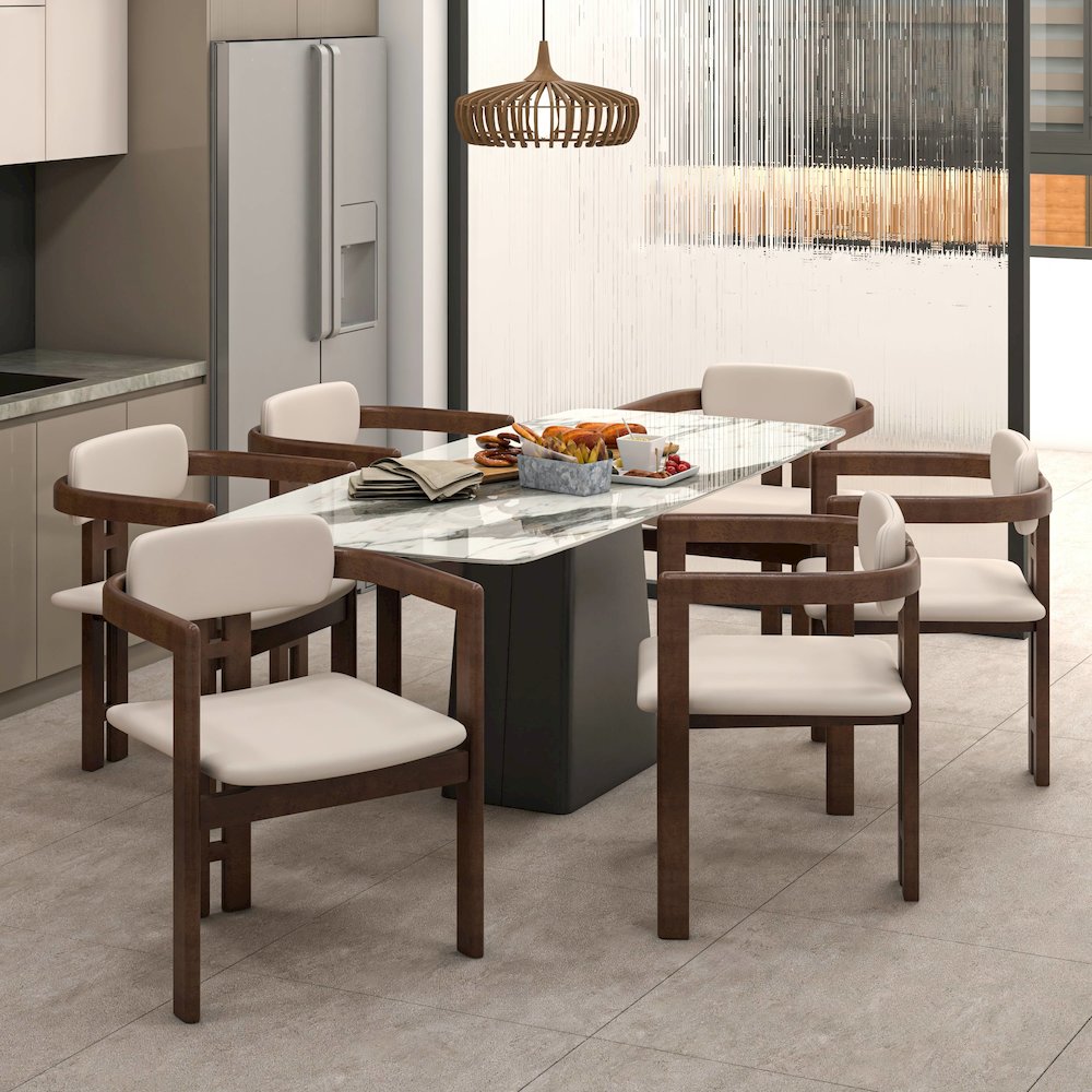 Velo Series Modern Dining Chair in Walnut Color Wood with Toupe Seat