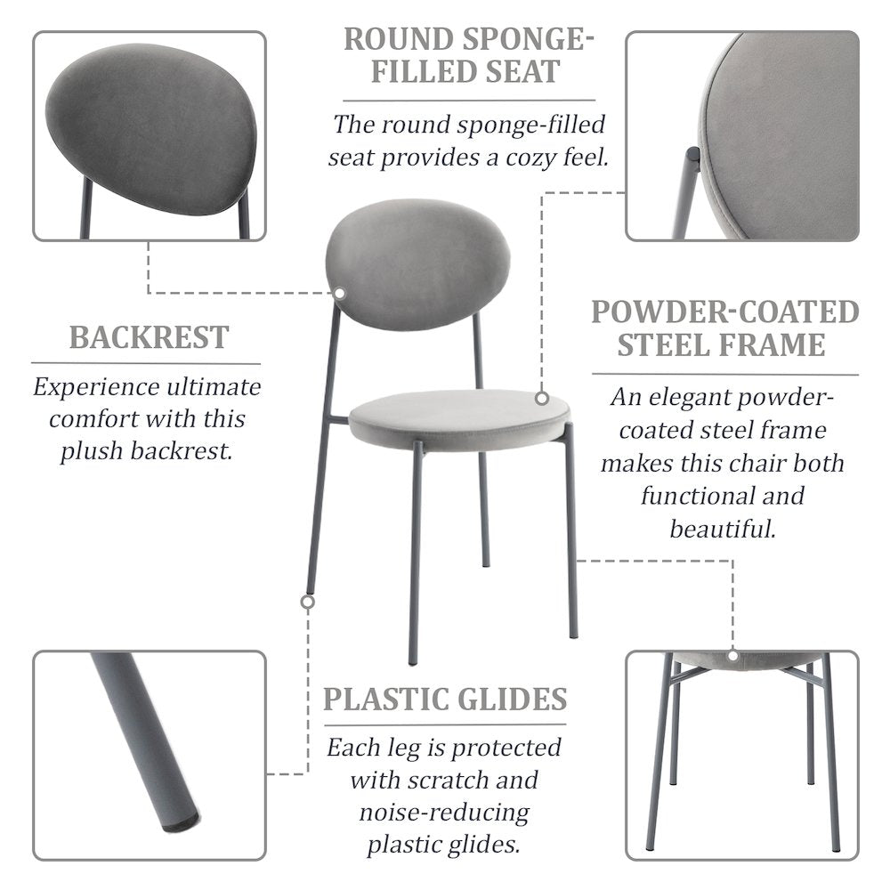 Euston Modern Velvet Dining Chair with Grey Steel Frame