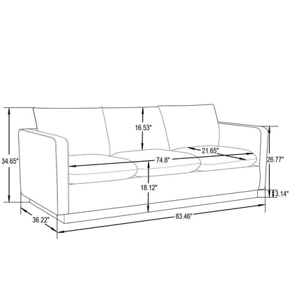 Nervo Modern Mid-Century Upholstered Leather Sofa with Gold Frame