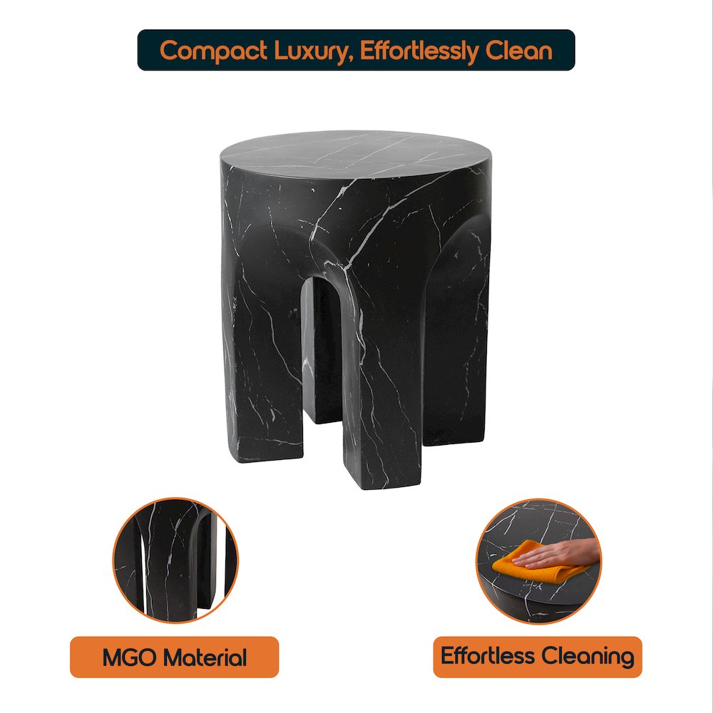 Crus Collection Fiberglass Outdoor Side Table Marbleized Black