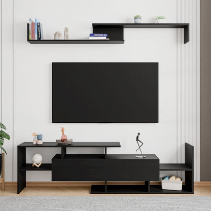 Surrey Modern TV Stand with MDF Shelves and Bookcase in Ebony