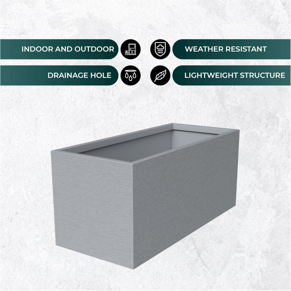 Flora Series Rectangle Poly Stone Planter in Grey 23.6 x 23.6, 47.2 Long