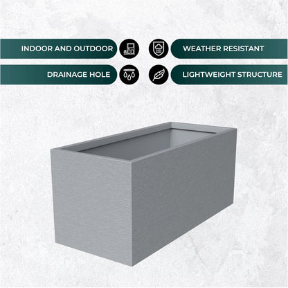 Flora Series Rectangle Poly Stone Planter in Grey 23.6 x 23.6, 47.2 Long