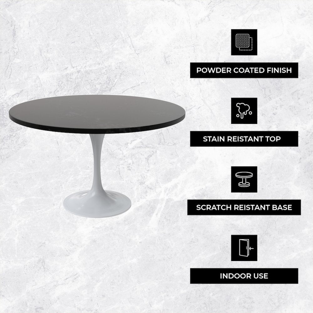 Verve Collection 48 Round Dining Table, White Base with Black MDF Top