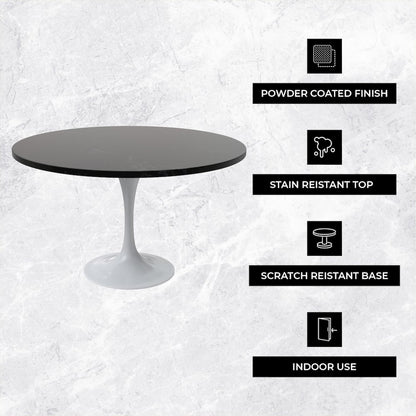 Verve Collection 48 Round Dining Table, White Base with Black MDF Top