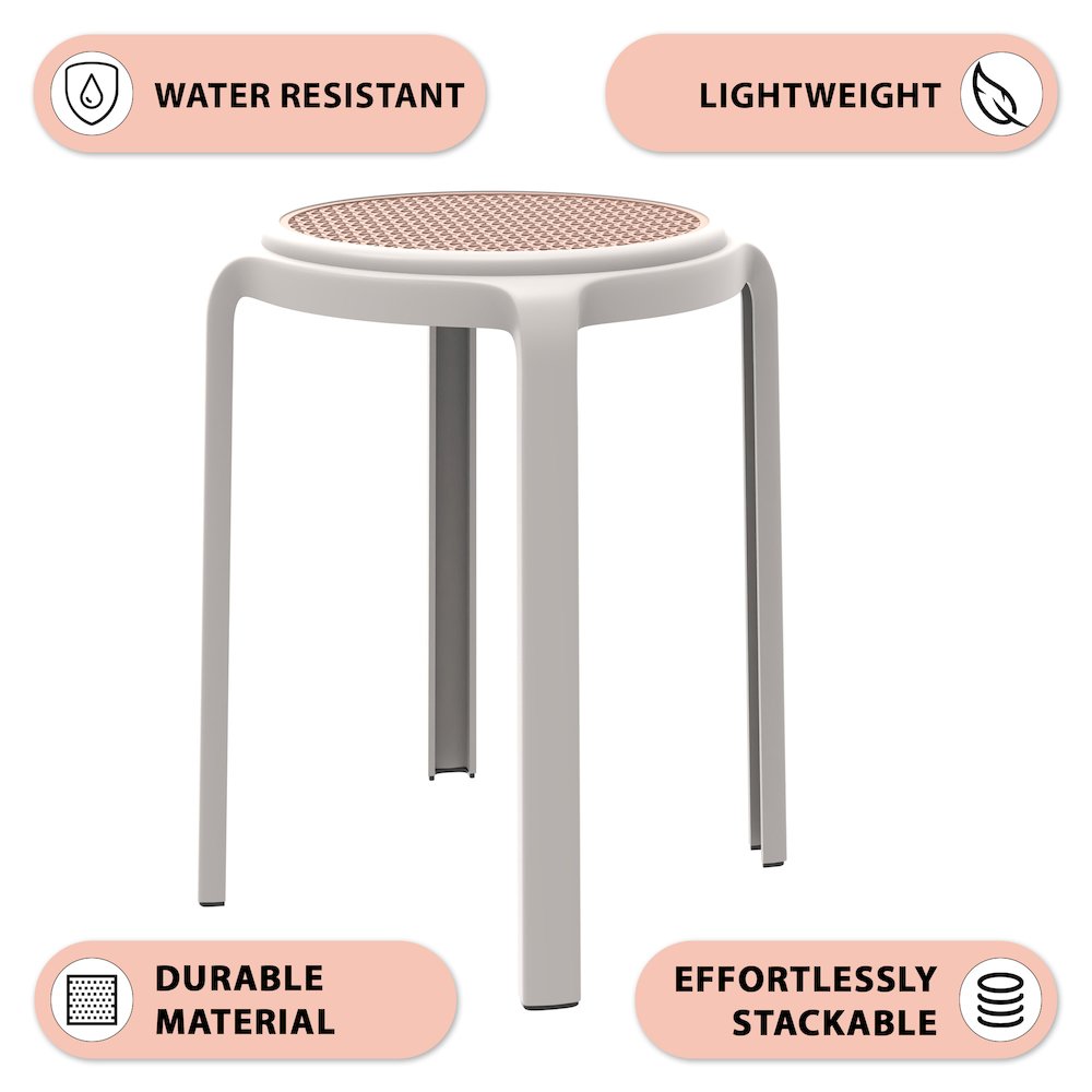 Tresse Series Stackable Round Poly Stool With Wicker Top 13 in White