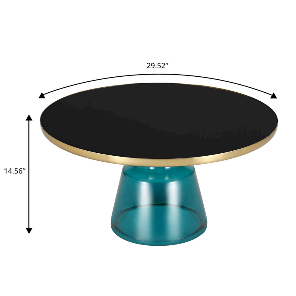 Tully Collection Glass Coffee Table Blue glass, Gold Rim with Black Glass top