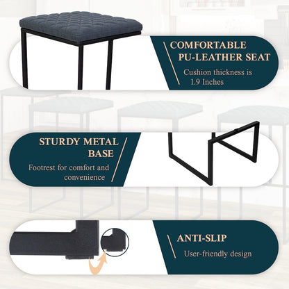Quincy Quilted Stitched Leather Bar Stools With Metal Frame