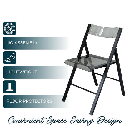 Menno Modern Acrylic Folding Chair Black Frame With Trans Black Seat Set of 2
