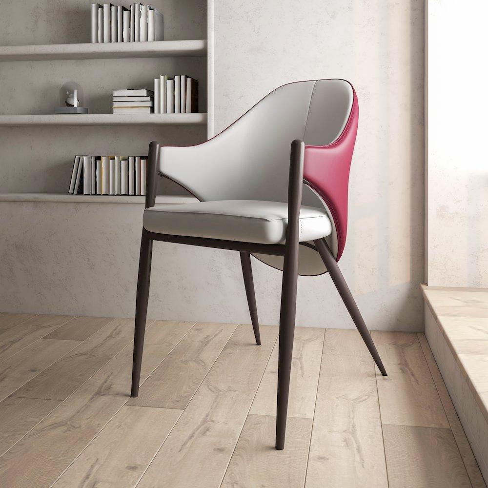 Sante Collection Modern Dining Chair in White/Bordouex