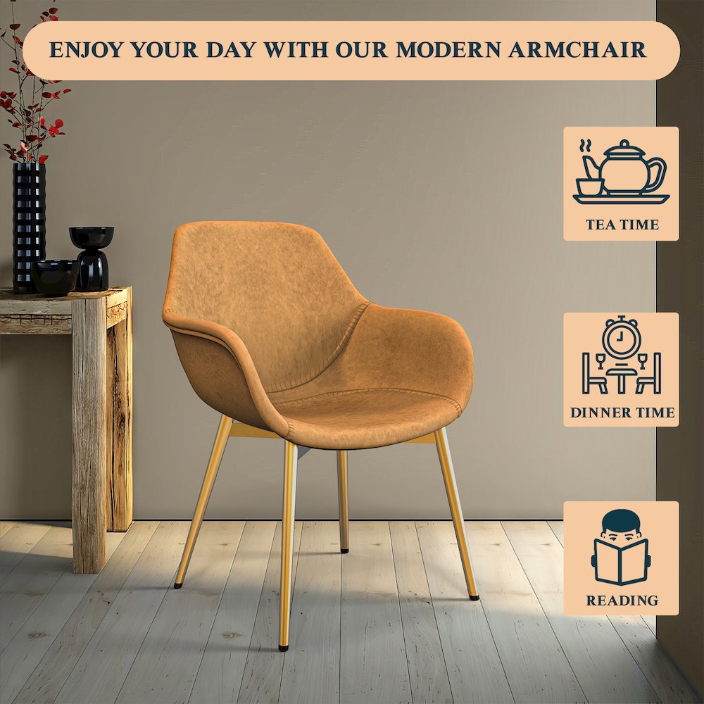 Markley Modern Leather Dining Arm Chair With Gold Metal Legs Set of 4